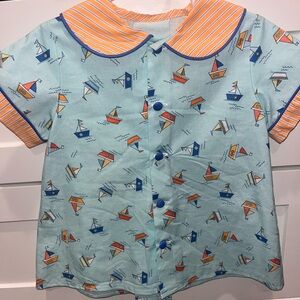 PBJ  Nautical Print Shirt with Striped Collar